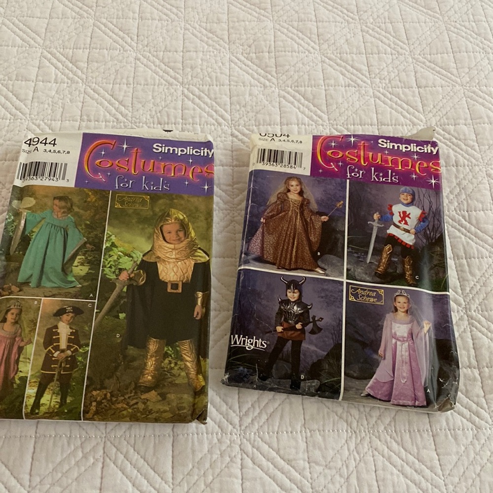 Two simplicity costume patterns for kids size 3 to 8